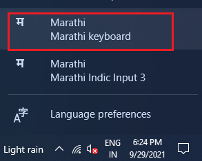 Marathi inscript keyboard language bar windows 10